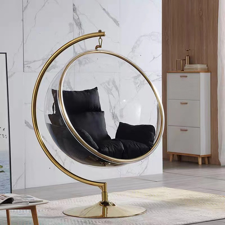 2022 hot selling  bubble chair with stand  transparent living room chair gold egg chair on stand