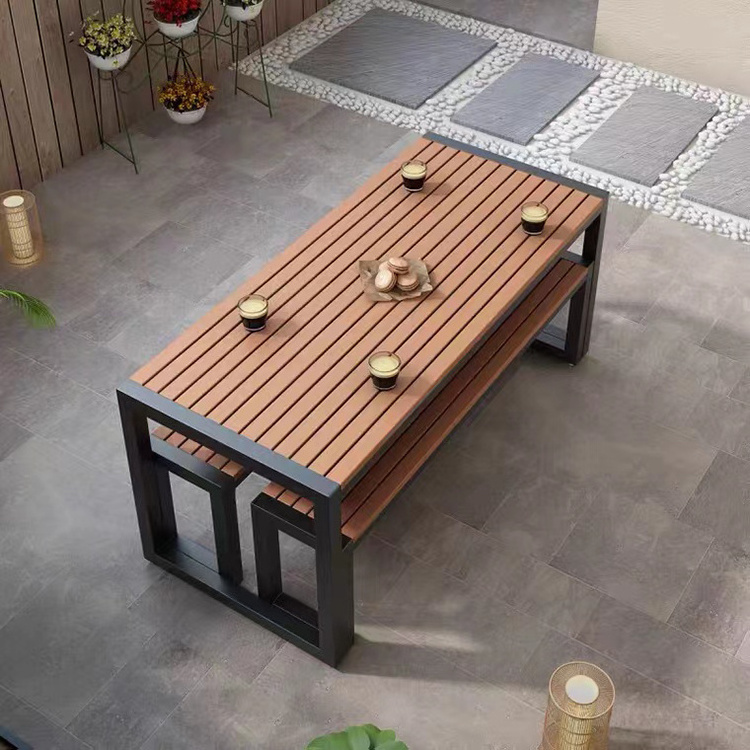 Outdoor dining table park plastic wood tables and chairs patio bench garden balcony tables and chairs combination