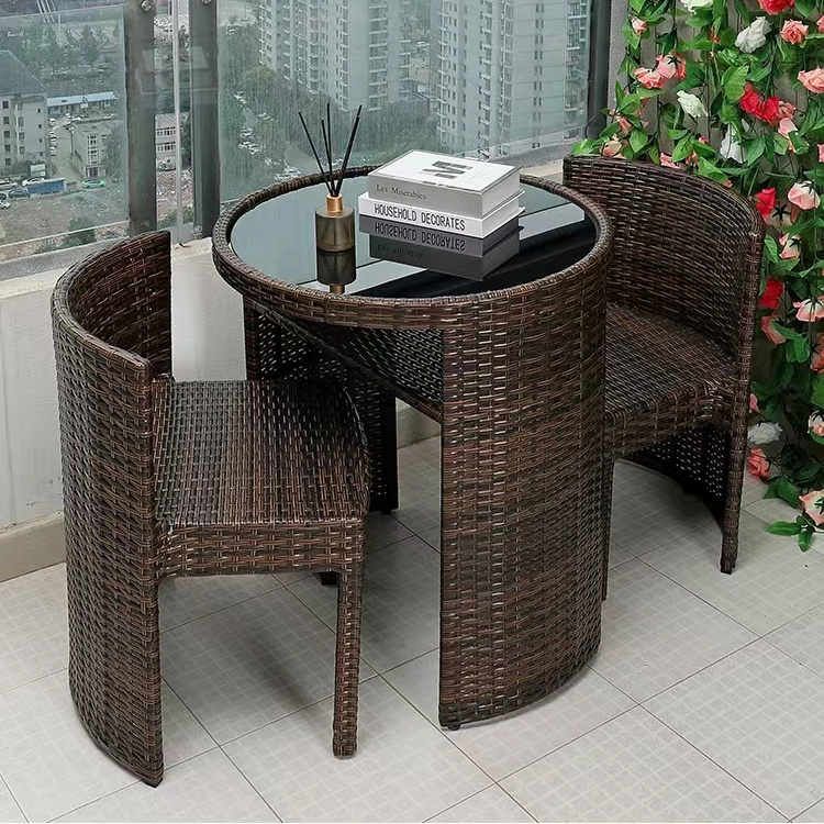 Idyllic style outdoor rattan space saving dining table and chairs balcony coffee table and chair