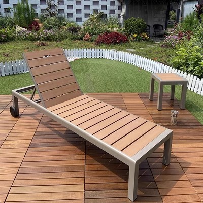 Swimming pool chaise lounge plastic wood outdoor furniture sun lounge  chair aluminum garden lounge chair