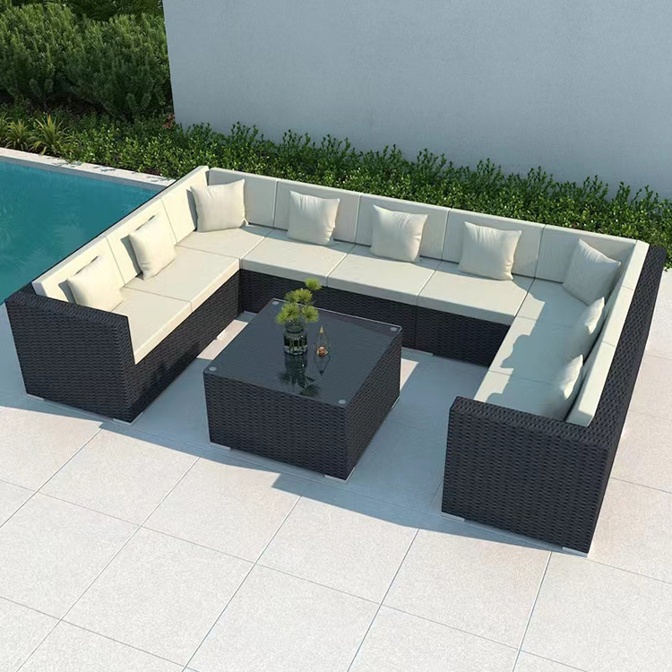 Luxury Modern Patio Garden Furniture Black Rattan Outdoor Sofa Set Aluminum Rattan Chair