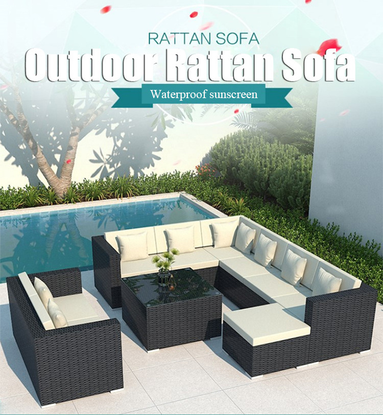 Luxury Modern Patio Garden Furniture Black Rattan Outdoor Sofa Set Aluminum Rattan Chair