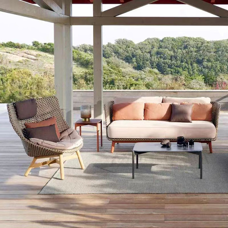 Modern Garden Sofa Villa teak combination outdoor furniture rattan sofa chair outdoor furniture