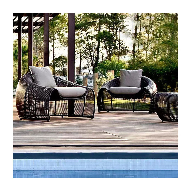 Modern designer outdoor wicker half-moon sofa chair set villa patio garden rattan sofa furniture