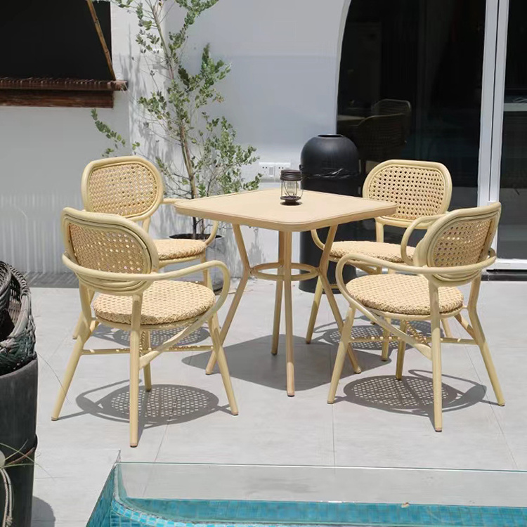 All Weather French Bistro Chairs Set garden cafe Multi Color PE Rattan Chair and table