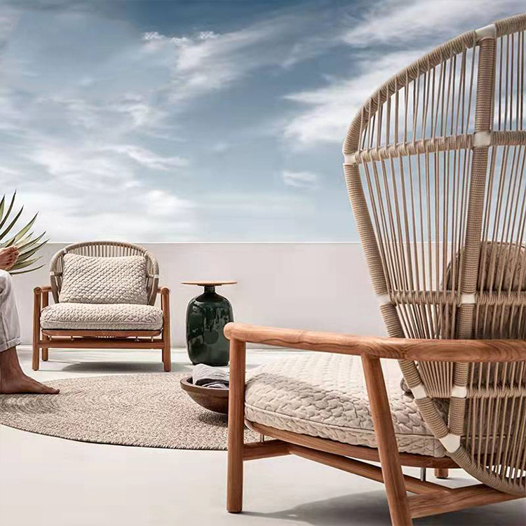 High Quality Garden Furniture Patio Teak Outdoor Sofa Living Room Villa Solid Wood Rattan Chair