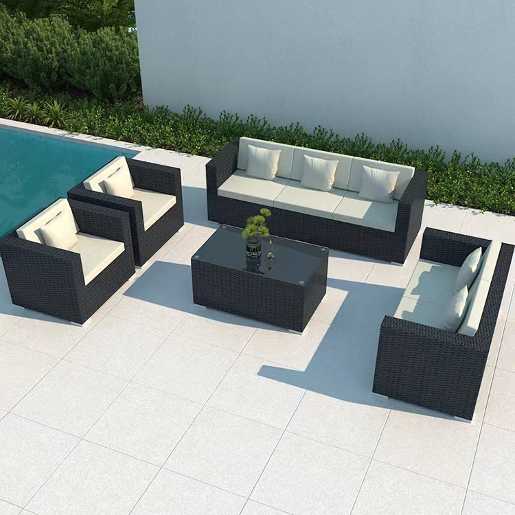 Luxury Modern Patio Garden Furniture Black Rattan Outdoor Sofa Set Aluminum Rattan Chair