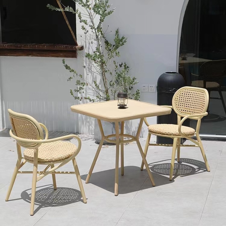 All Weather French Bistro Chairs Set garden cafe Multi Color PE Rattan Chair and table