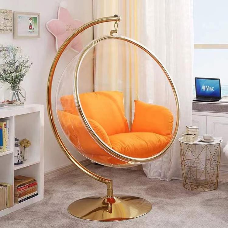 Modern living room chairs transparent acrylic egg chair swing with stand bubble chair gold