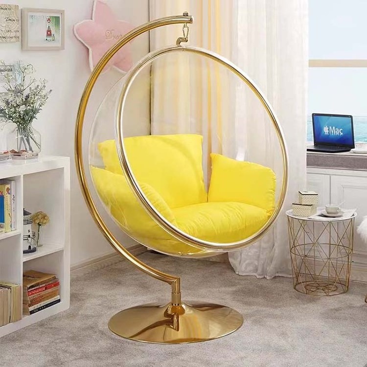 Modern living room chairs transparent acrylic egg chair swing with stand bubble chair gold