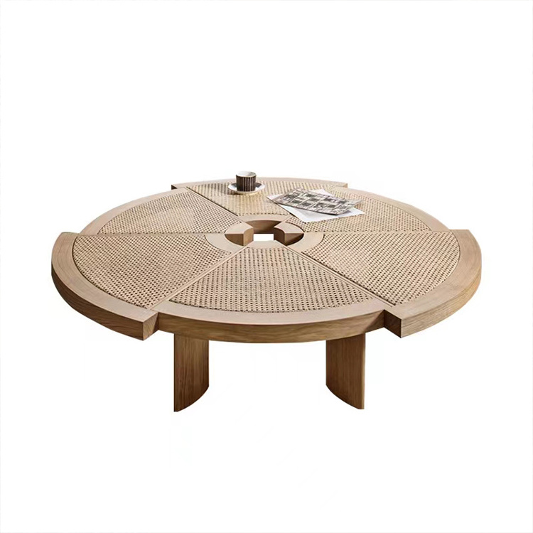 Outdoor garden rattan tea table Living room Reception room Lounge Solid wood round table