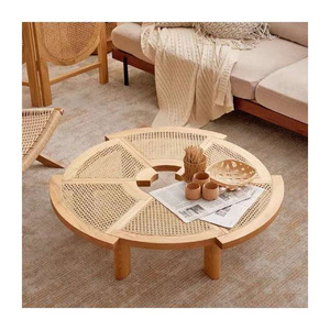 Creative circular tea table simple rattan woven tea table Indonesian rattan  solid wood circular table