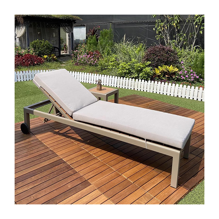 Swimming pool chaise lounge plastic wood outdoor furniture sun lounge  chair aluminum garden lounge chair