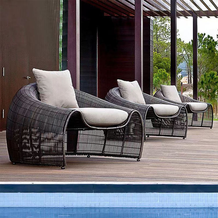 Modern designer outdoor wicker half-moon sofa chair set villa patio garden rattan sofa furniture