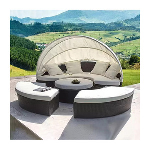 Garden round sofa balcony patio lounger pool beach sunbed wicker round bed set outdoor furniture