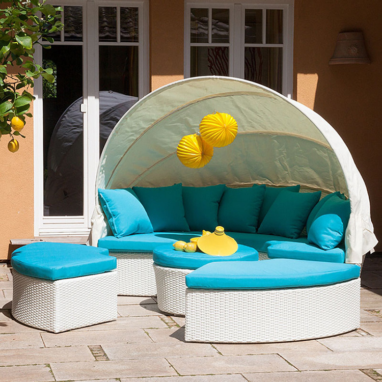 Garden round sofa balcony patio lounger pool beach sunbed wicker round bed set outdoor furniture