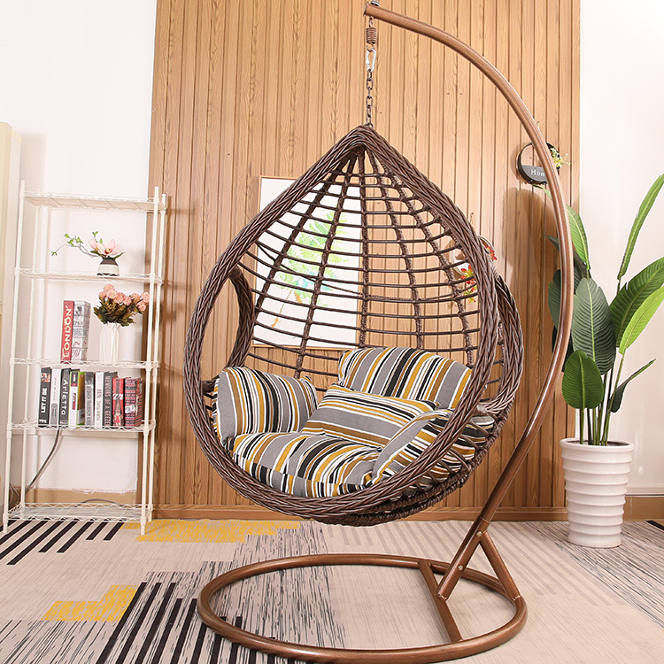 Living room chair rattan furniture double outdoor egg-shaped swing chair with stand