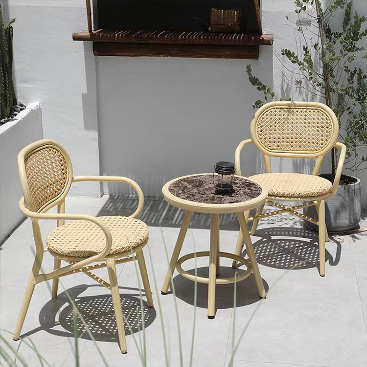 All Weather French Bistro Chairs Set garden cafe Multi Color PE Rattan Chair and table