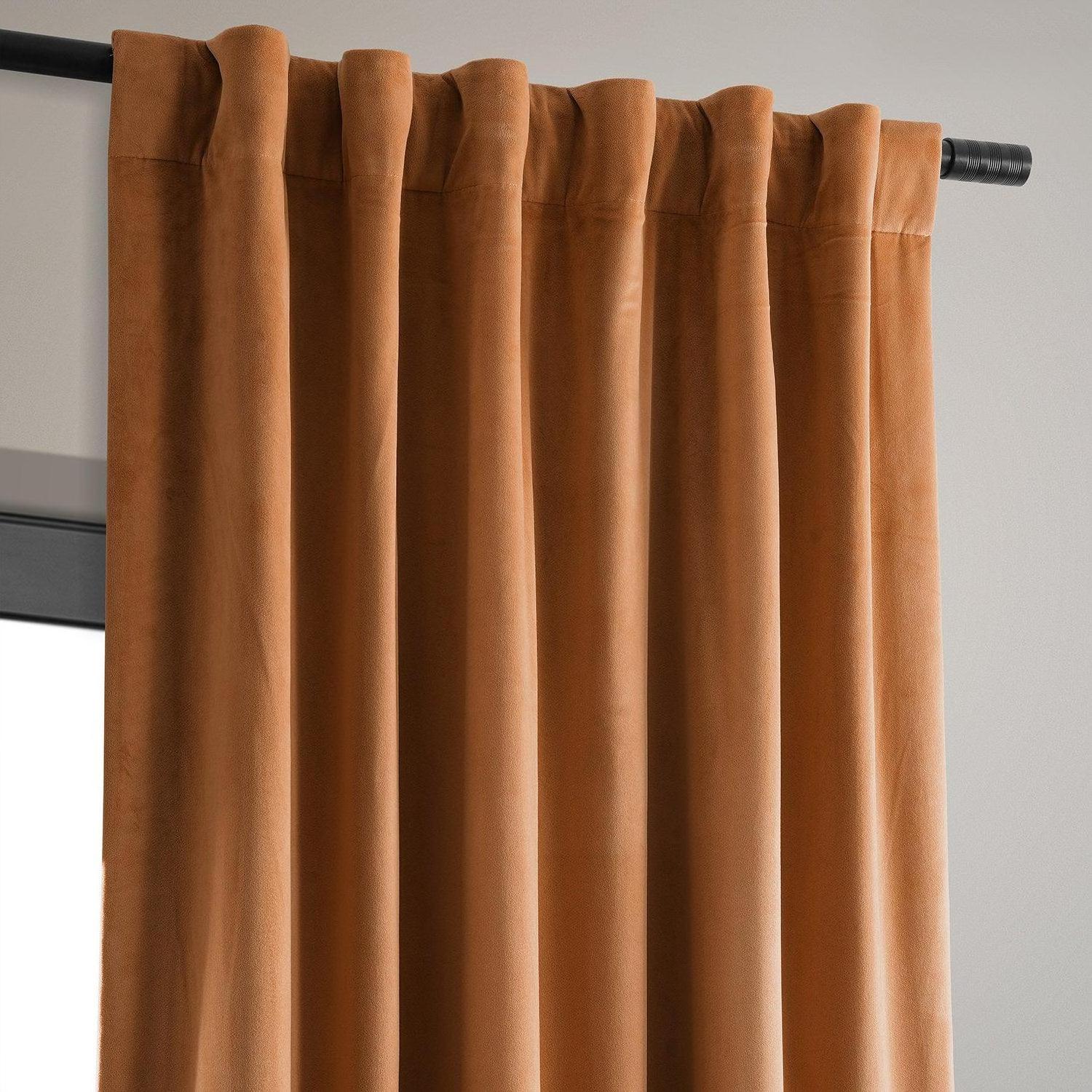 Custom Made Luxurious Burnt Pumpkin Signature Soft Velvet Blackout Curtain for bedroom