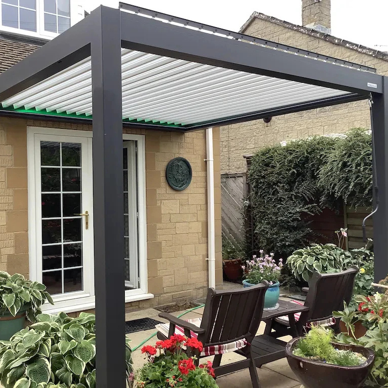 Pergola Louver Aluminium Outdoor Motorized Pergola Kts With Adjustable Rainproof Roof