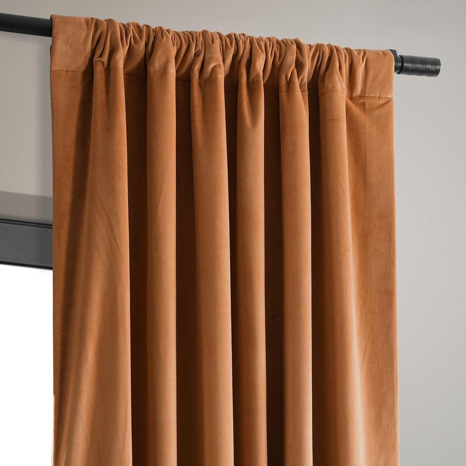 Custom Made Luxurious Burnt Pumpkin Signature Soft Velvet Blackout Curtain for bedroom