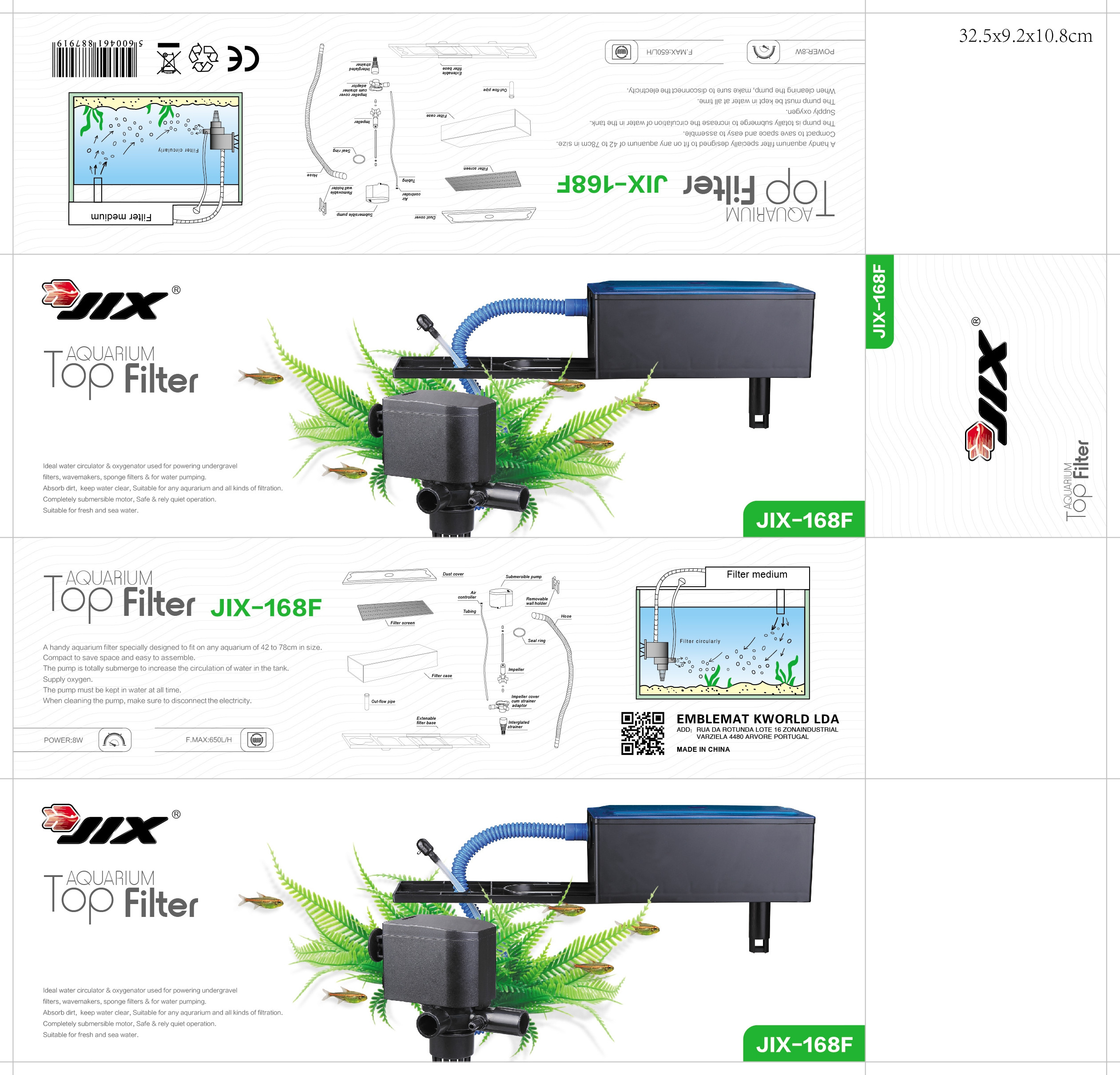 JIX classical JIX-168F/268F/368F/468F/568F  Aquarium top filter