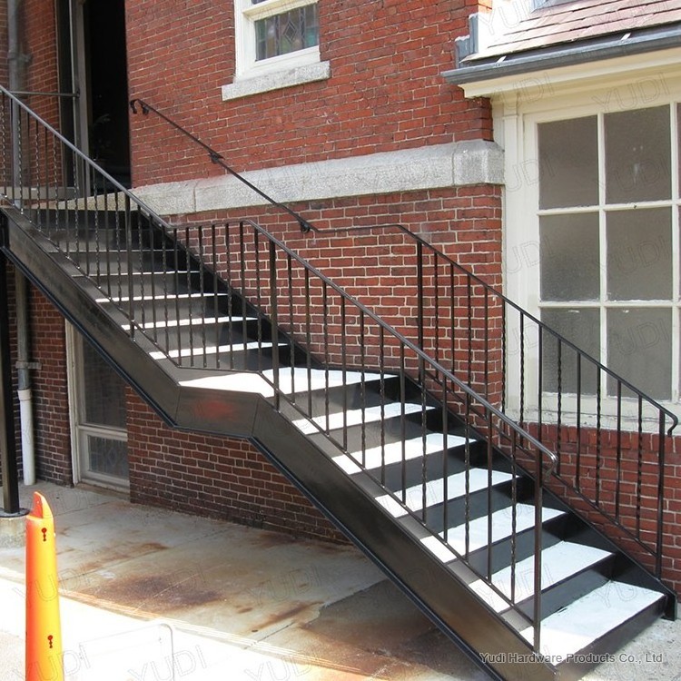 C beam exterior escape fire open riser carbon steel stairs