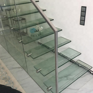 Straight Mild Steel Glass Modern Floating Staircase Stylish Cantilevered glass Stair