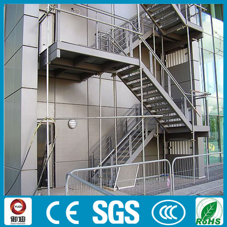 Prefabricated exterior used metal straight stair with anti-slip ladder