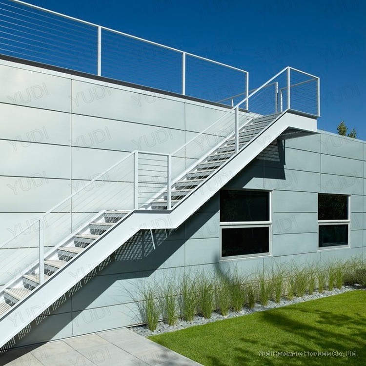 C beam exterior escape fire open riser carbon steel stairs