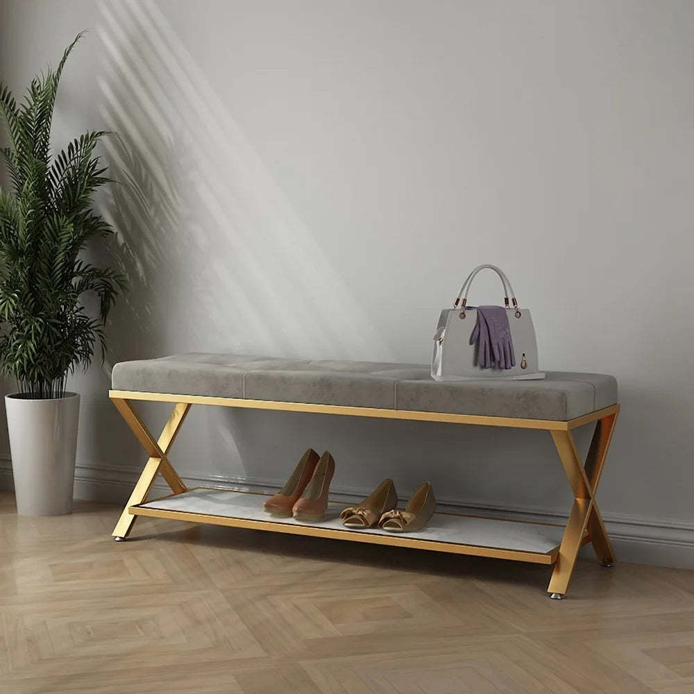 Good price Shoe Racks Velvet Change Shoe Bench Stool Sofa Bench Storage Stool Bed End Stool Iron Art Simple For Rest