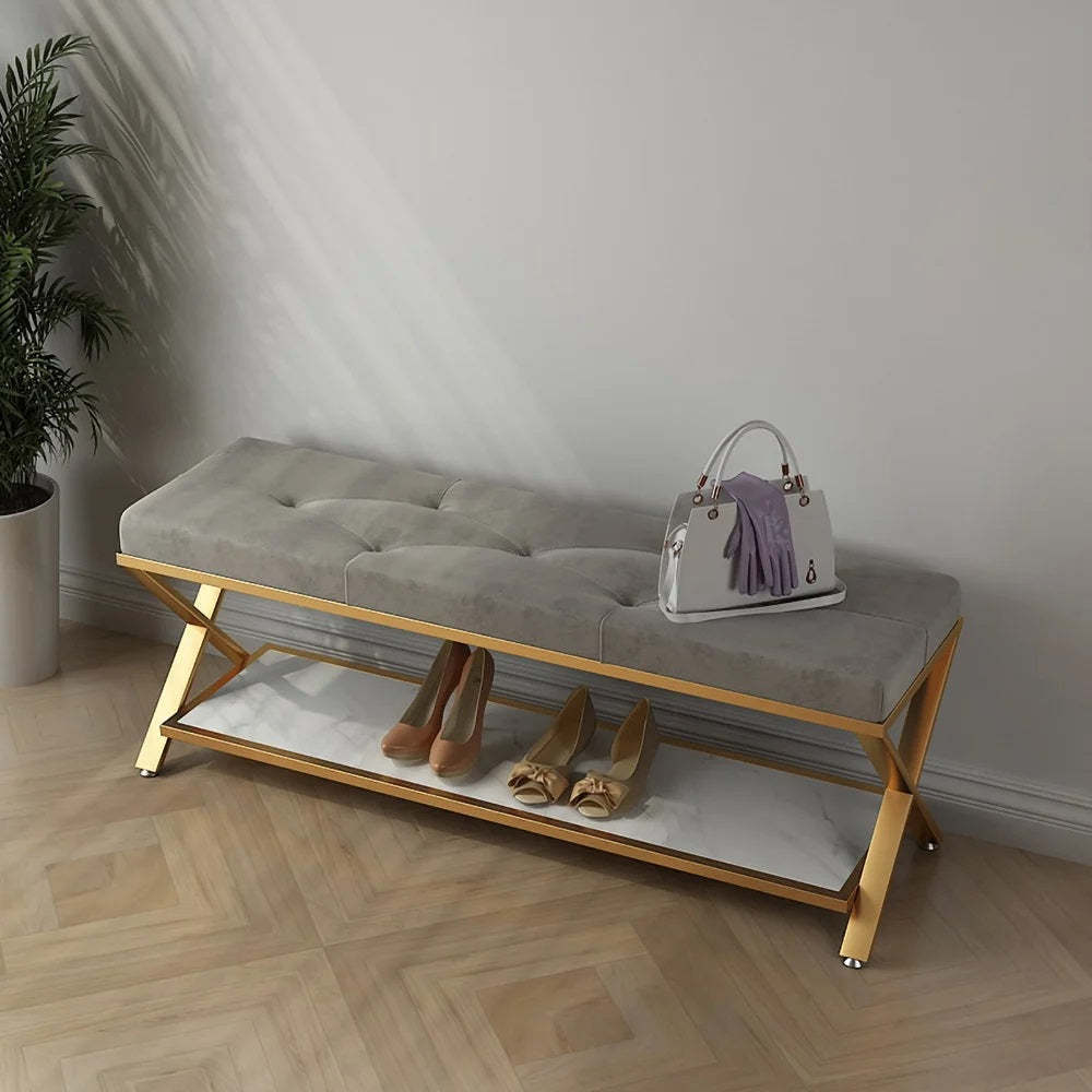 Good price Shoe Racks Velvet Change Shoe Bench Stool Sofa Bench Storage Stool Bed End Stool Iron Art Simple For Rest