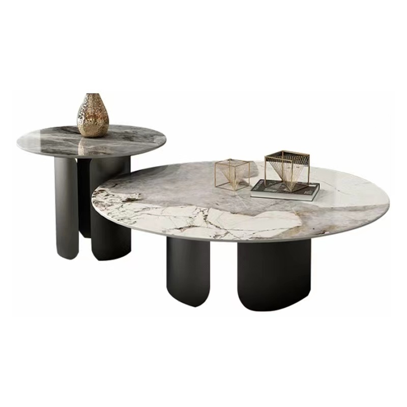 Luxury coffee table set Golden stainless steel base center coffee table