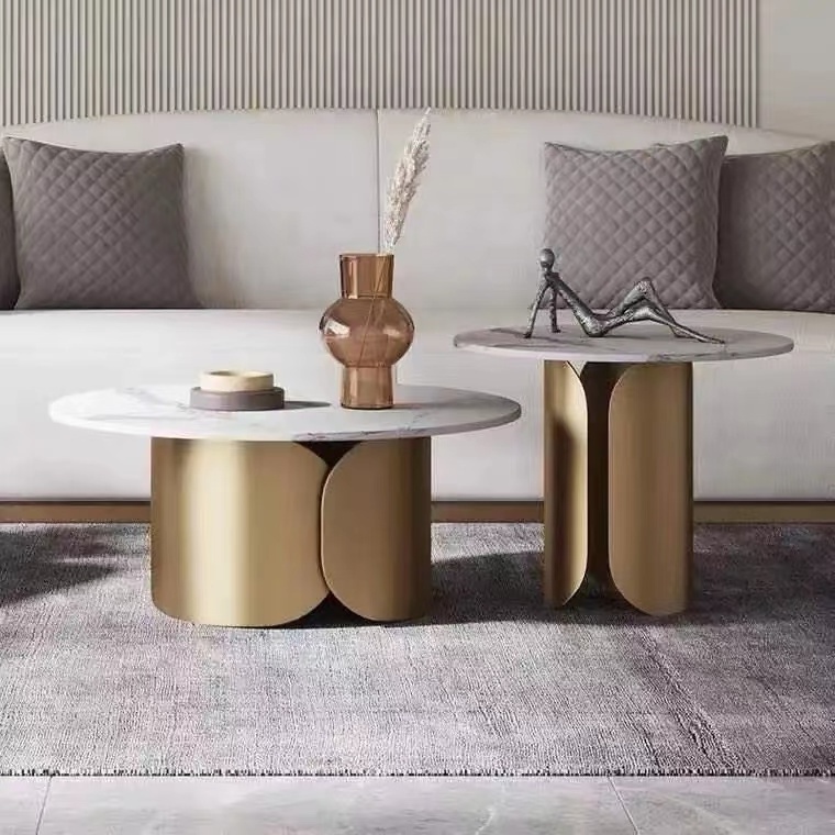 Luxury coffee table set Golden stainless steel base center coffee table