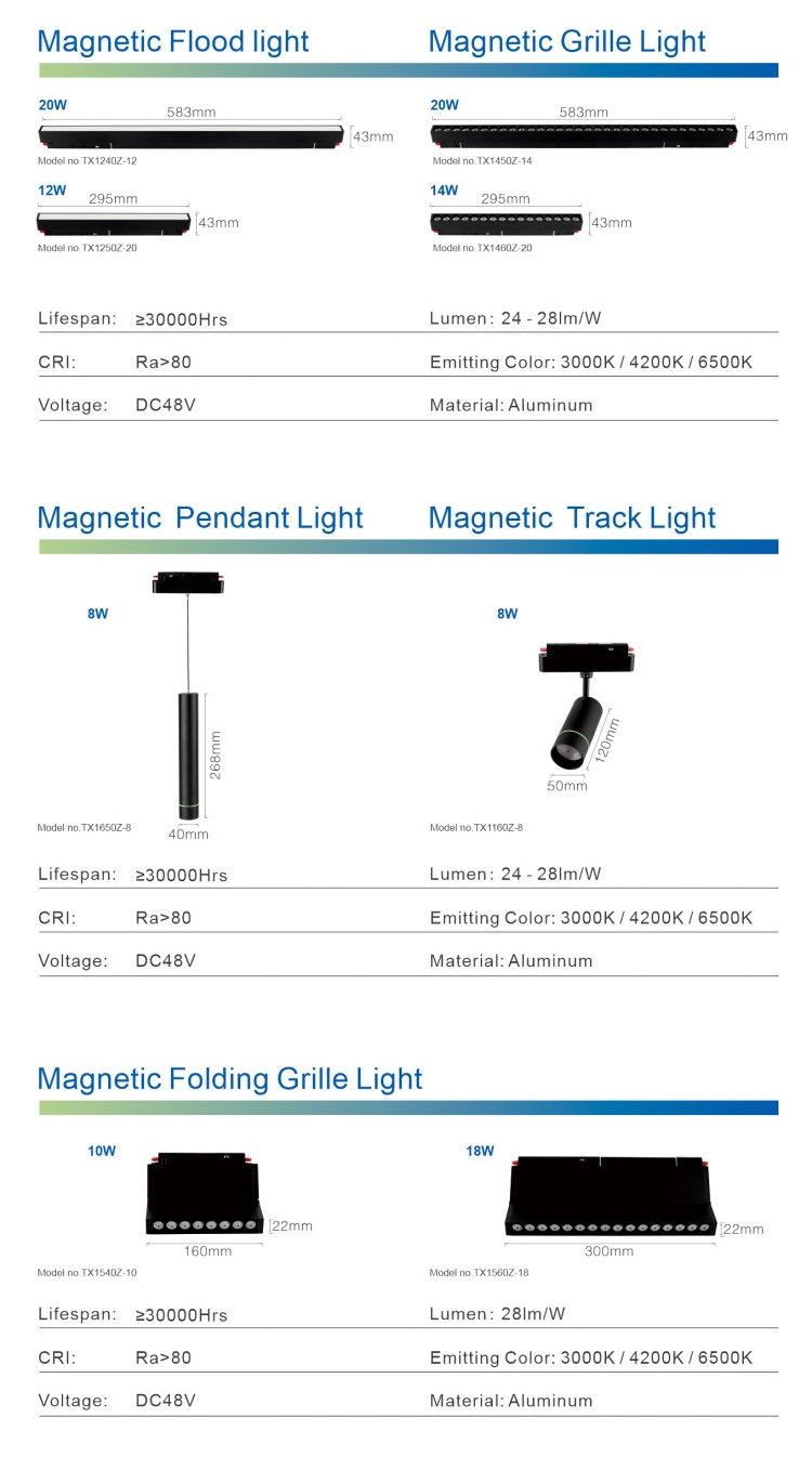 New fashion magnetic led track lights Ultra Thin Rail Smart magnetic floodlight linear track light Dimmable 48v