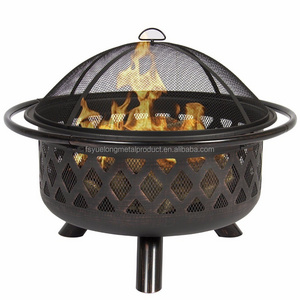 36'' Bronze Fire Bowl Fire Pit Patio Backyard Outdoor Garden Stove,Large Black Crossweave Fire Pit with Spark Screen