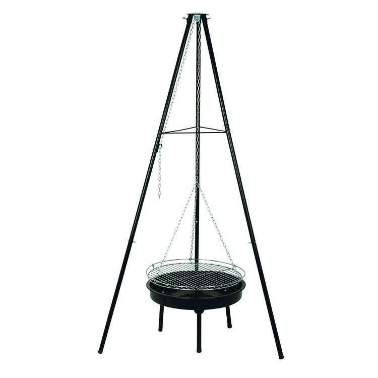 Outdoor hanging tripod chain round charcoal BBQ Grill  balcony camping swing arm triangle triangular oven Beach Barbecue