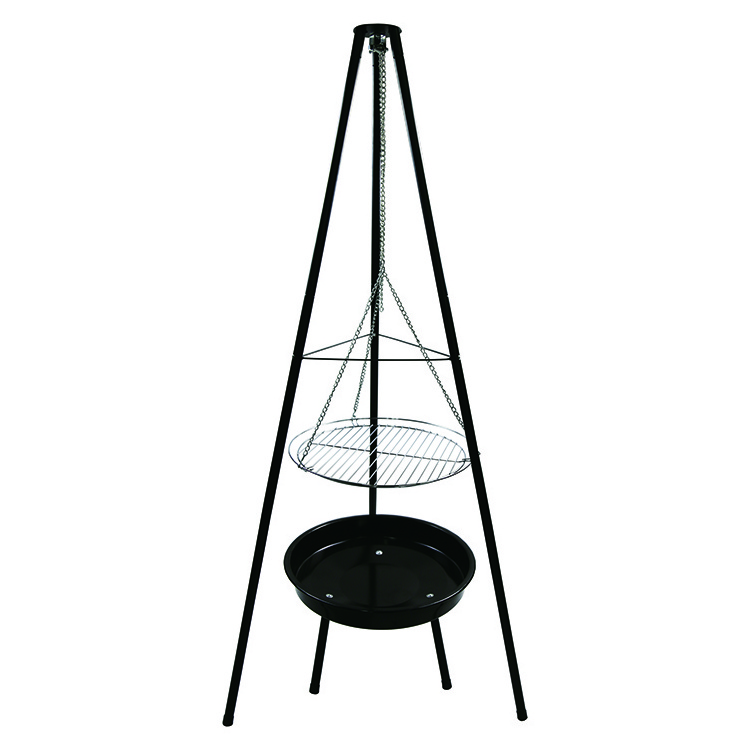 Outdoor hanging tripod chain round charcoal BBQ Grill  balcony camping swing arm triangle triangular oven Beach Barbecue