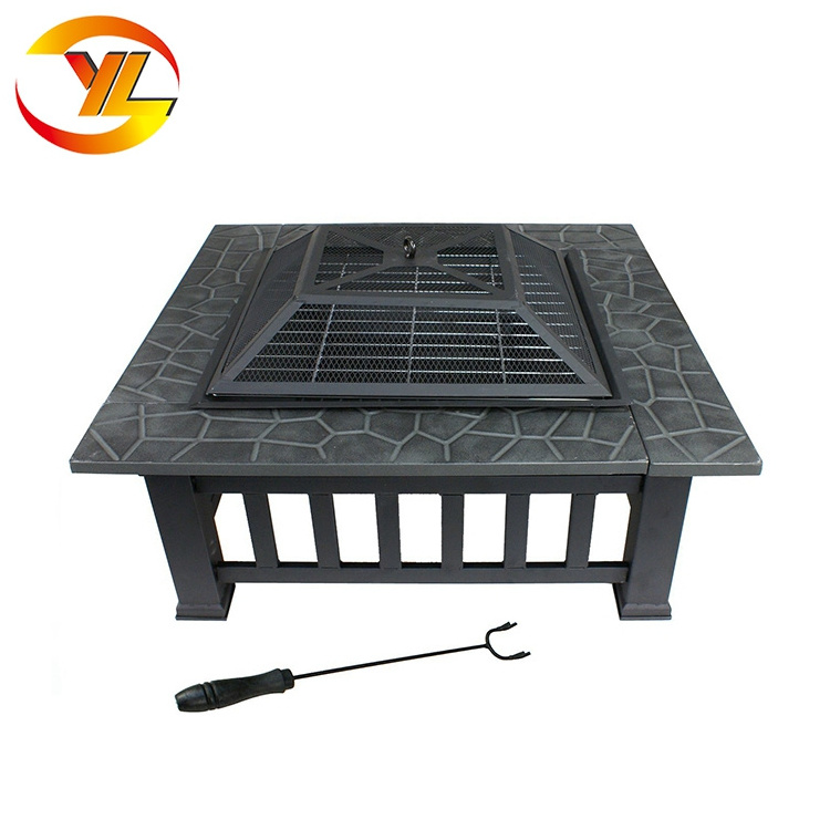 Outdoor backyard patio garden square metal fire pit bowl Stove Fireplace wood burning portable With Cover Poker Firepit brazier