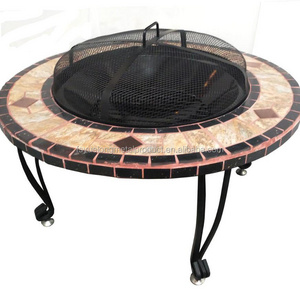 34'' outdoor garden patio metal fire pit table with natural stone wood burning portable smokeless bonfire brazier firepit bowl