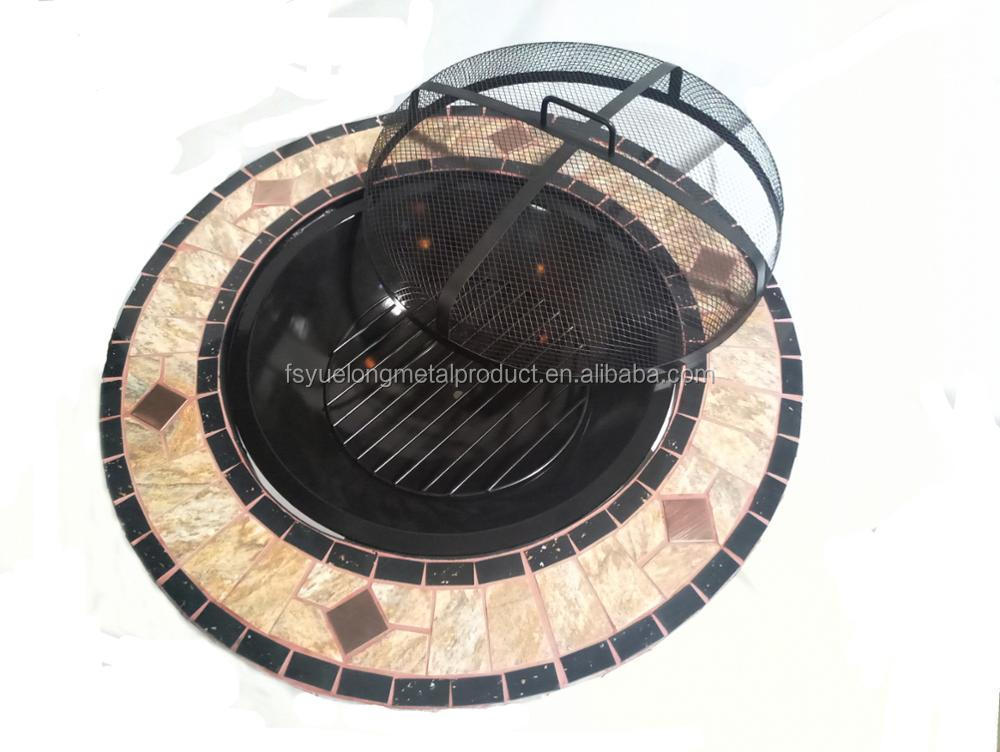 34'' outdoor garden patio metal fire pit table with natural stone wood burning portable smokeless bonfire brazier firepit bowl