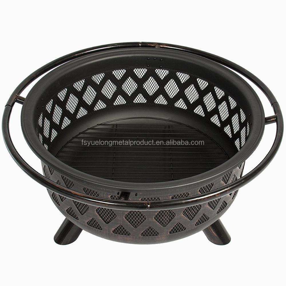 36'' Bronze Fire Bowl Fire Pit Patio Backyard Outdoor Garden Stove,Large Black Crossweave Fire Pit with Spark Screen