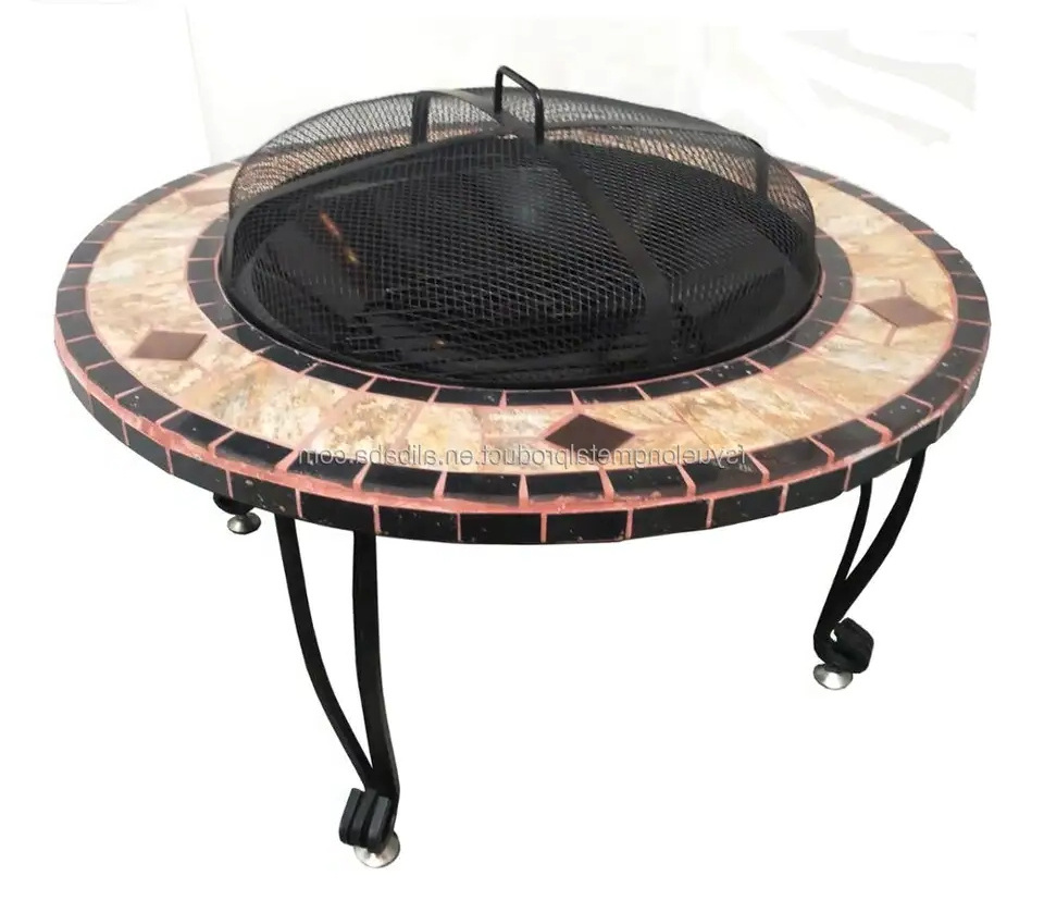 Factory Direct Sale wood burning large round ceramic tabletop fire pit grill table for garden patio