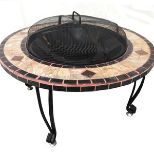 Factory Direct Sale wood burning large round ceramic tabletop fire pit grill table for garden patio