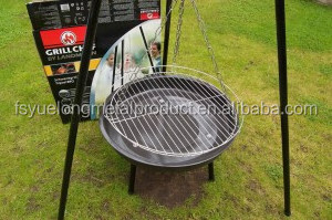 Outdoor 47cm hanging tripod chain round charcoal bbq barbeque grill balcony camping swing arm triangle triangular oven