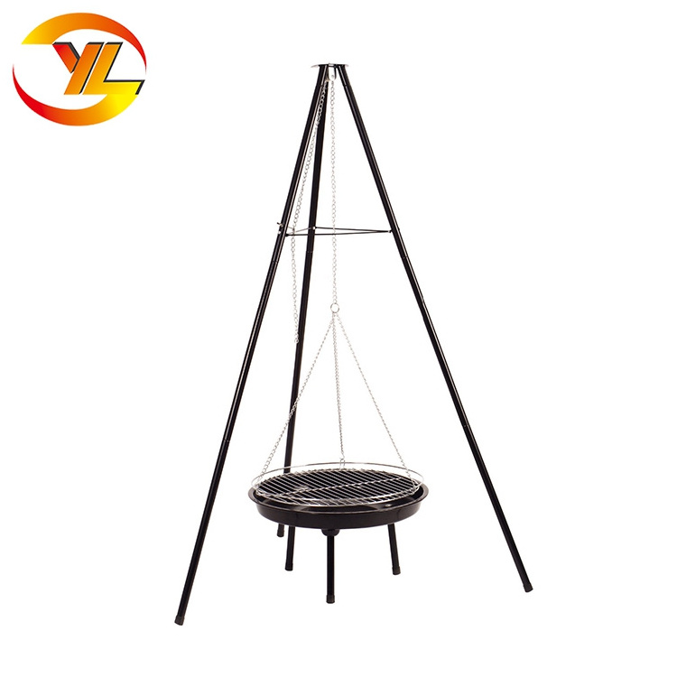 Outdoor hanging tripod chain round charcoal BBQ Grill  balcony camping swing arm triangle triangular oven Beach Barbecue