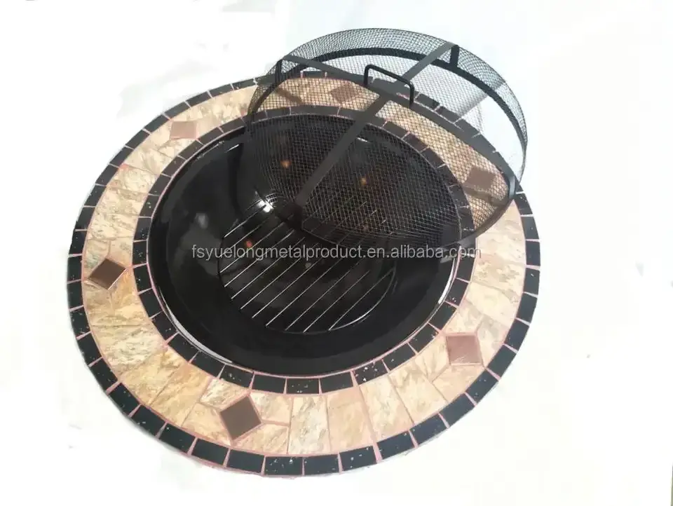 Factory Direct Sale wood burning large round ceramic tabletop fire pit grill table for garden patio