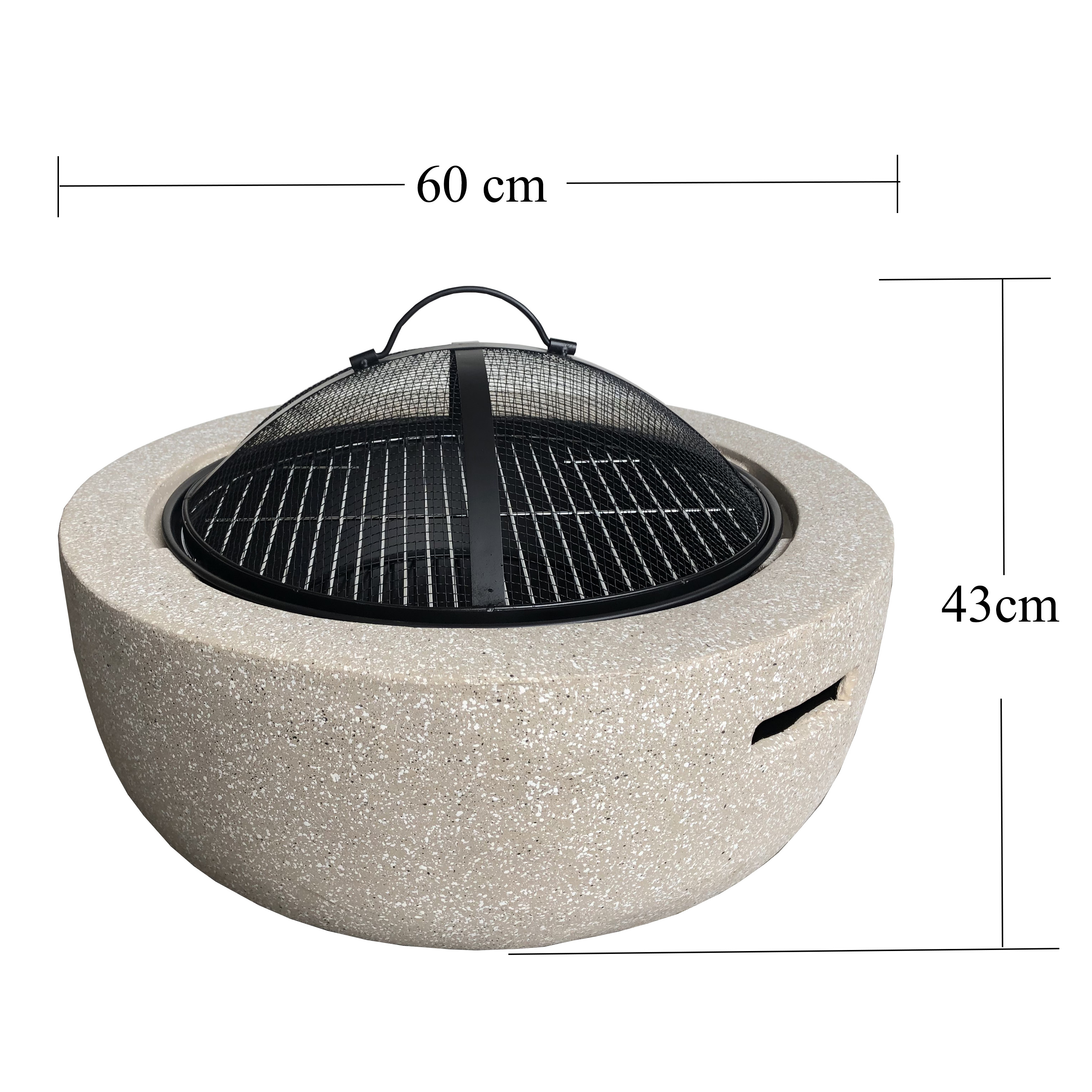 Factory wholesale round shape magnesia wood burning fire pit with bbq grill concrete brazier for outdoor garden