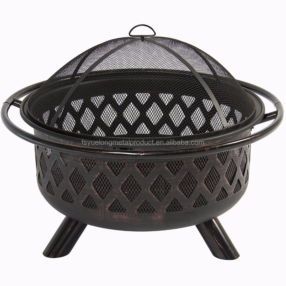 36'' Bronze Fire Bowl Fire Pit Patio Backyard Outdoor Garden Stove,Large Black Crossweave Fire Pit with Spark Screen