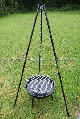 Outdoor 47cm hanging tripod chain round charcoal bbq barbeque grill balcony camping swing arm triangle triangular oven